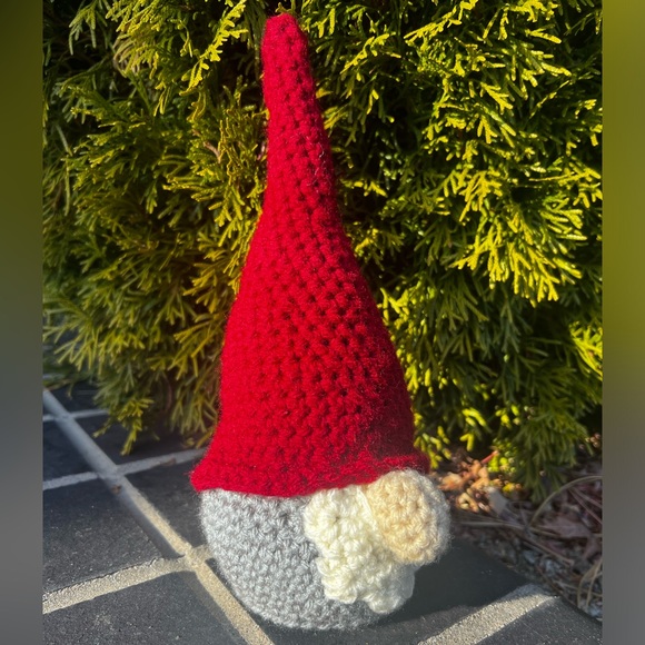 3/$50 Hand Crocheted Scandinavian Christmas Gnome Red & Gray! - Picture 3 of 11